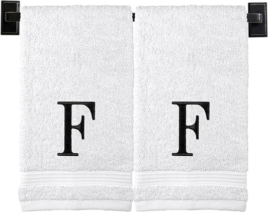 Monogrammed Hand Towels for Bathroom | Luxury Turkish Cotton | Embroidered in USA | Set of 2 | Choose Set Color and Monogram Color | A - Z | Modern Font