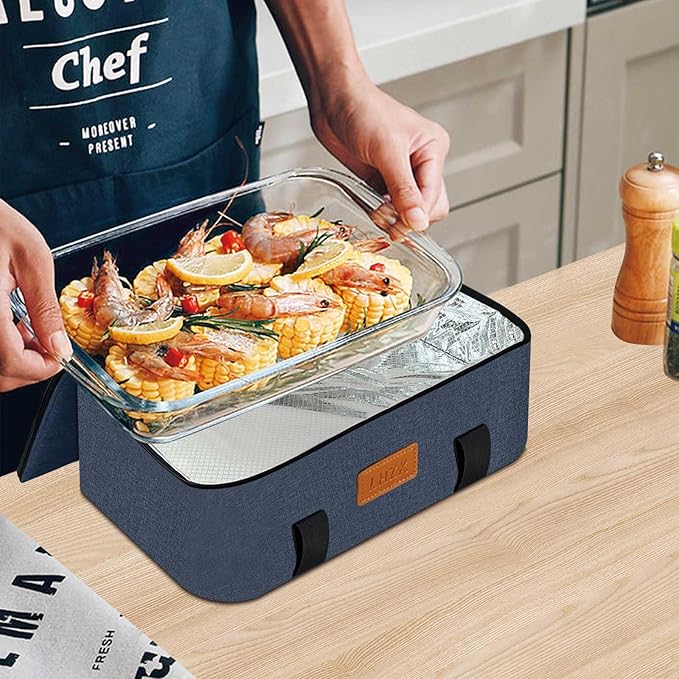 LHZK Insulated Casserole Carriers for Hot or Cold Food, Lasagna Holder Tote for Potluck Parties, Beach, Picnic, Travel, Fits 11x15 or 9x13 Dish (Blue)