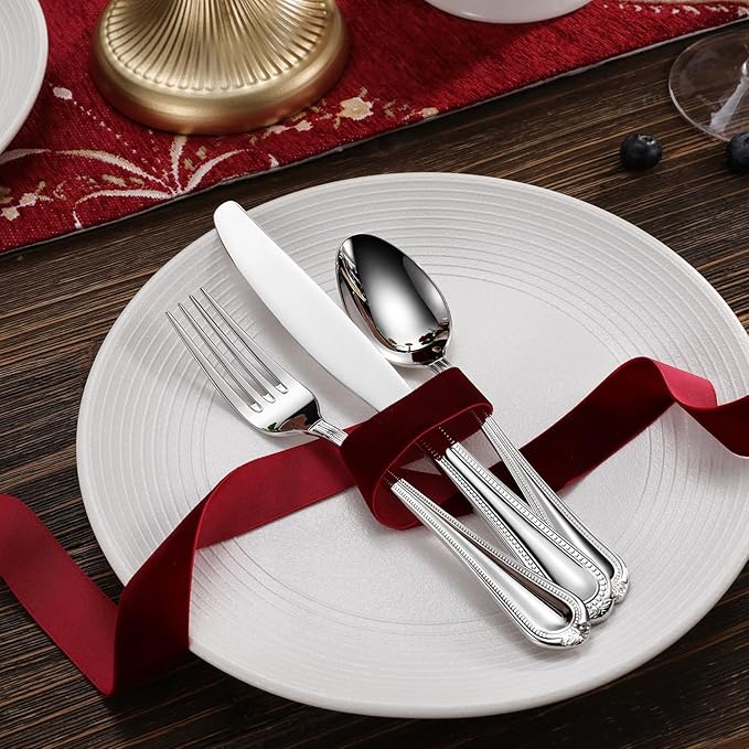 KEAWELL Pearl Edge 4-Piece Premium Fork Set, 18/10 Stainless Steel, Fine Silverware with Mirror Finish, Dishwasher Safe (4, 8" Dinner Forks)