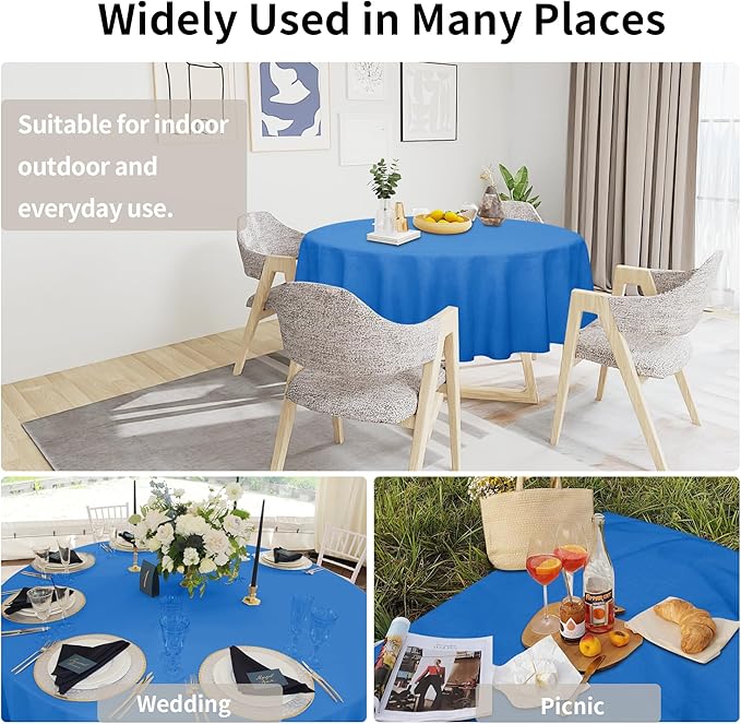 Easy-Going Faux Linen Waterproof Spill-Proof Tablecloth Stain Resistant Round Table Cloth Wrinkle Free Decorative Fabric for Kitchen, Dining, Party, Weddings, Restaurants (60 in-Round, Royal Blue)
