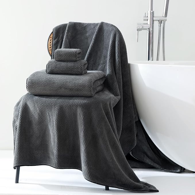 30x60 Inches Extra Large Bath Towels Set Super Soft Absorbent Luxury Microfiber Towels for Bathroom (Charcoal Grey, 6PCS)