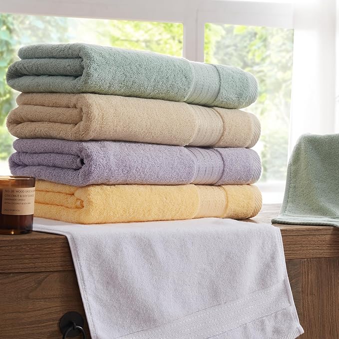 COZYART Beige Bath Towel Set, Turkish Cotton Hotel Large Towel Bulk for Bathroom, Thick Bathroom Set of 6 with 2 Bath Towels, 2 Hand Towels, 2 Washcloths, 650 GSM