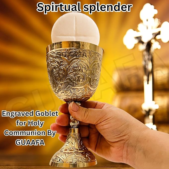 GUAAFA Medieval Goblet Vintage Chalice 6" - 1x Handmade Brass Drinkware for Royal Wedding Anniversary Christmas Gifts 7oz -King Arthur Renaissance Ceremonial Wine Glass (King & Queen Chalice)