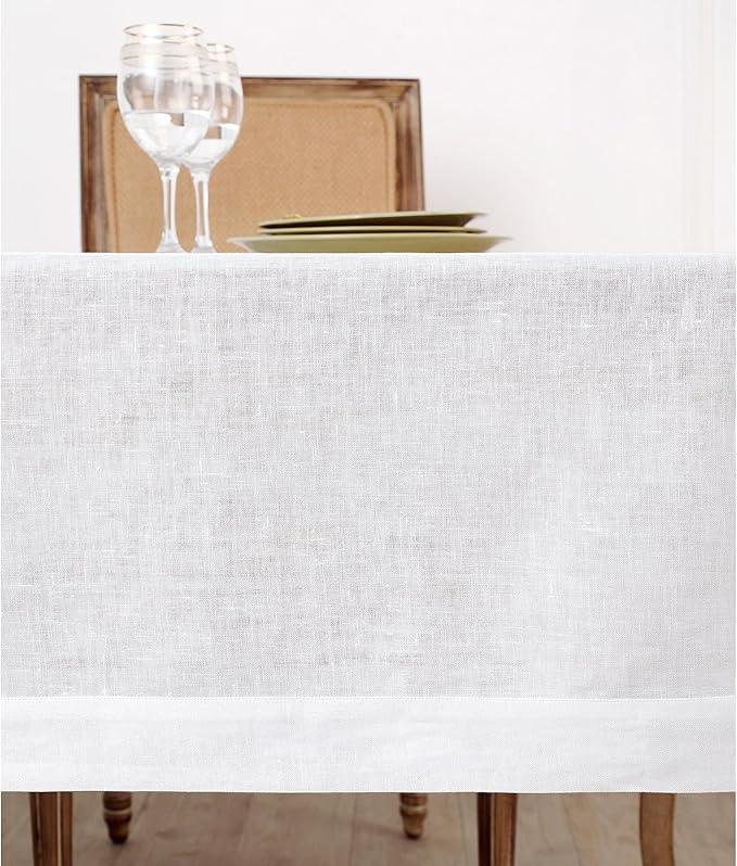 Solino Home White Linen Tablecloth 60 x 120 Inch - 100% Pure Linen Table Cloth for Rectangle Tables - Fete, Machine Washable Tablecloth for Winter, Valentines, Holiday, New Year