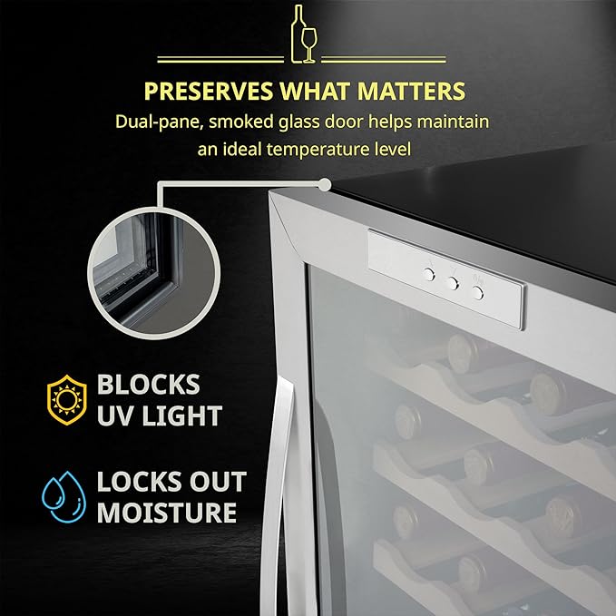 SCHMÉCKÉ 34 Bottle Compressor Wine Cooler Refrigerator w/Lock - Large Freestanding Wine Cellar For Red, White, Champagne or Sparkling Wine - 41f-64f Digital Temperature Control Fridge Stainless Steel