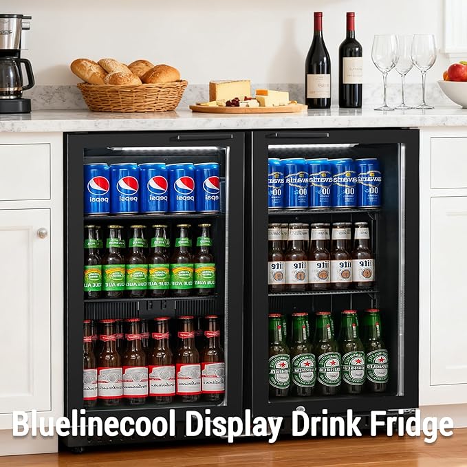 Commercial Back Bar Cooler with 2 Glass Doors, 7.4 cu.ft Under Counter Beverage Refrigerator, LED Lighting - ETL Certified Beer and Wine Cooler for Bar, Restaurant, Garage, Office, Home