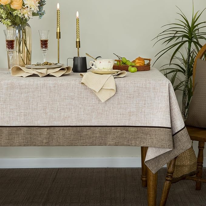 Solid Bordered Retro Tablecloths Classic Textured Table Clothes Linen Style Rustic Washable Tablecloth Rectangle/Oblong Table Cloth Cover,Kitchen Dinning Tabletop Decoration Linen 55x84 Inch