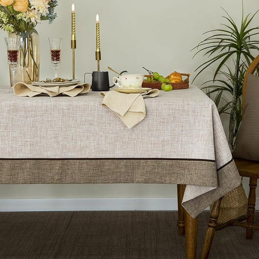 Classic Textured Linen Style Tablecloth,Rustic Washable,Solid Bordered Retro Rectangle Table Cloth,Kitchen Dinning Tabletop Decoration,Oblong Table Cover, Linen 55x120 Inch