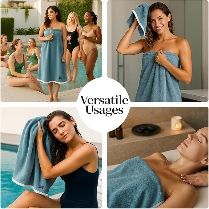 REDKISS 6 Pack Cotton Towel Set with Luxury Embellished Border, 600 GSM Ultra Soft & Highly Absorbent Bath Towels Set with 2 Bath, 2 Hand, 2 Washcloths for Bathroom, Gym, Spa, Hotel, Sky Blue