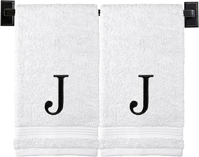Monogrammed Hand Towels for Bathroom | Luxury Turkish Cotton | Embroidered in USA | Set of 2 | Choose Set Color and Monogram Color | A - Z | Modern Font