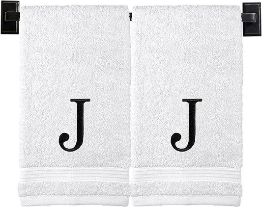 Monogrammed Hand Towels for Bathroom | Luxury Turkish Cotton | Embroidered in USA | Set of 2 | Choose Set Color and Monogram Color | A - Z | Modern Font