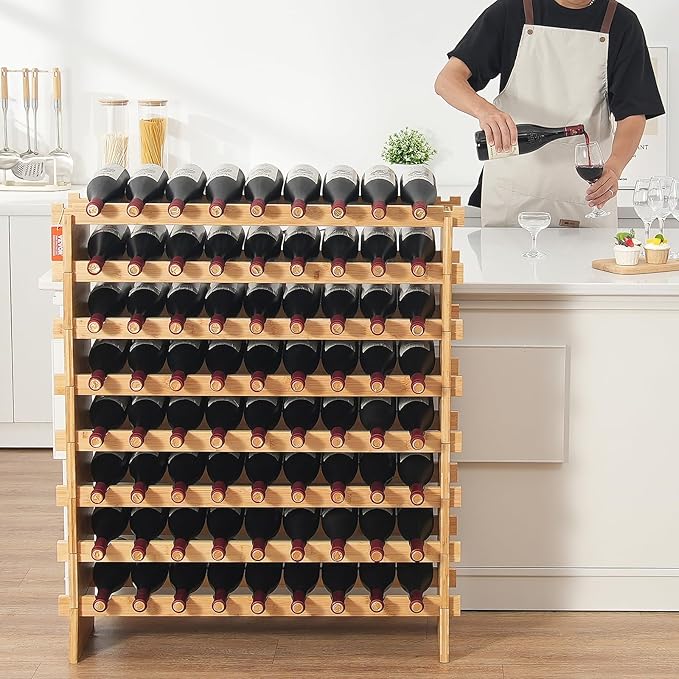 VEVOR 72 Bottle Upgrade Modular Wine Rack, Continuously Store Pinot Bottles, 8-Tier Bamboo Wood Storage Rack, Floor Freestanding Wines Holder Display Shelf, Wobble-Free Shelves for Kitchen Bar Cellar
