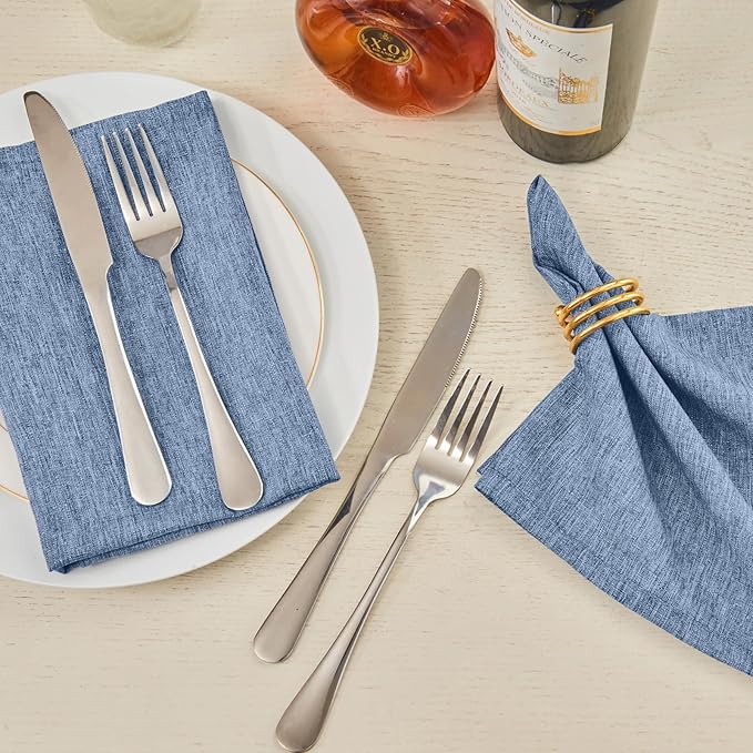Cloth Napkin Set of 8 Square Washable Reusable Linen Fabric Polyester for Kitchen Dinner Dining Restaurants Wedding Party Banquet Table(Denim Blue/17x17 Inch)