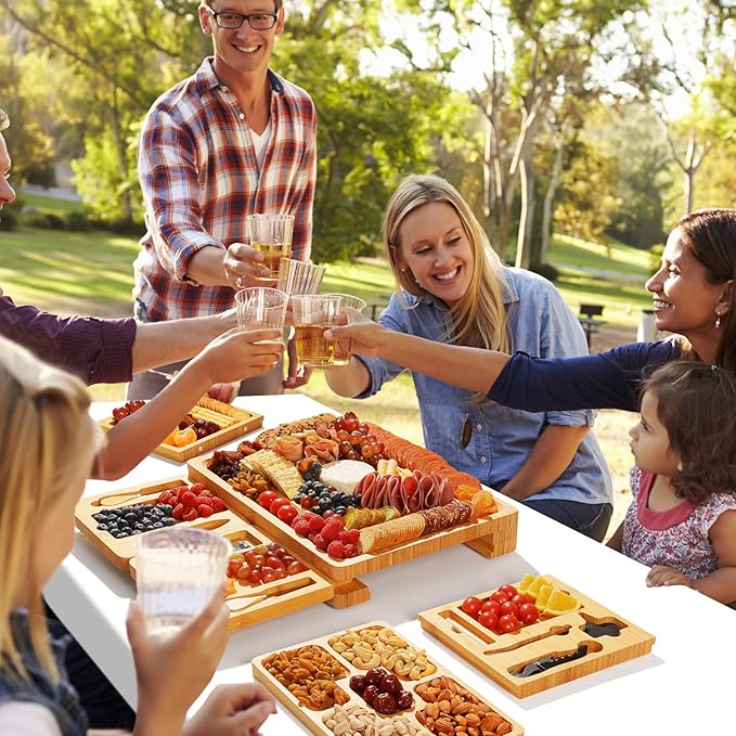 Large Charcuterie Boards Gift Set - Cheese Board and Knife Set with Extra Cheese Platter, Bamboo Charcuterie Board Cheeseboard Cheese Plate for House Warming Gifts New Home, Wedding Gifts