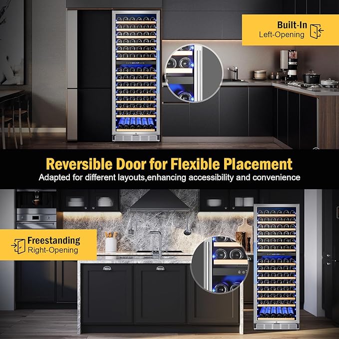 Wine Cooler Refrigerator 24 Inch, 180 Bottles Large Wine Fridge Dual Zones, Tall Freestanding/Built-in Wine Cellar Professional with Reversible Door Sliding Rail Shelves