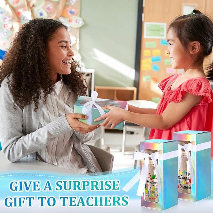 Layhit 12 Set Teacher Appreciation Gifts Glass Cups for Women Men 16 oz Thank You Drinking Cups for Teachers School Staff Can Shaped Glass with Lids Straws and Gift Boxes for Thanksgiving Christmas