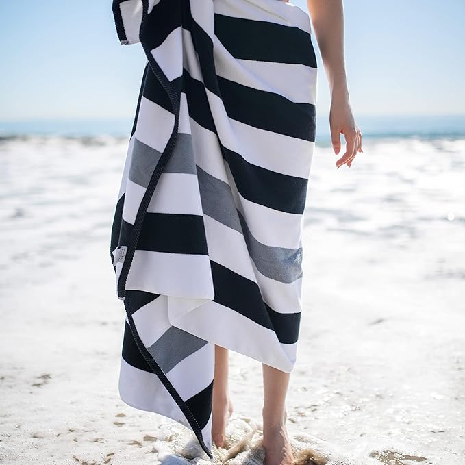 Laguna Beach Textile Co. Striped Cabana Oversized Beach Towel (Black & Gray)