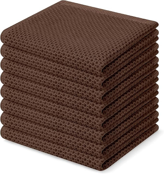 Homaxy 100% Cotton Waffle Weave Kitchen Dish Cloths, Ultra Soft Absorbent Quick Drying Dish Towels, 12 x 12 Inches, 8-Pack, Coffee