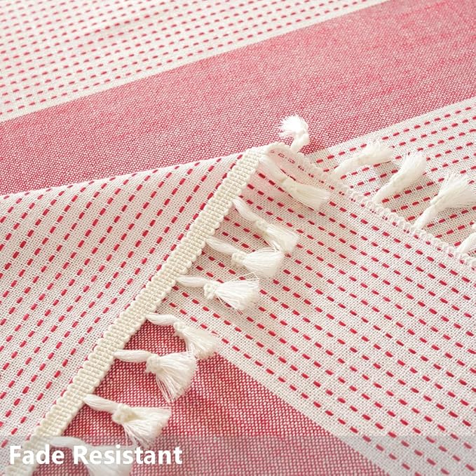 TruDelve Cotton Rectangular Tablecloth Red Striped Tablecloths Farmhouse Fabric Tablecloths for 6 Foot Rectangle Tables (86"x55", Red)