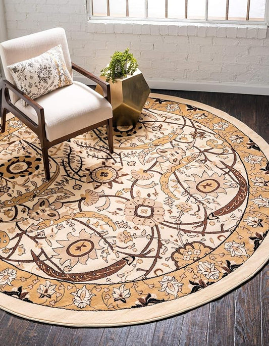 Unique Loom Espahan Collection Area Rug - Cape Cod (8'Round, Ivory/ Beige)