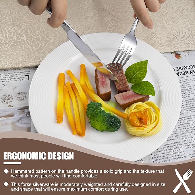 20 Piece Hammered Silverware Set, Stainless Steel Flatware Set for 4, Food Grade Cutlery Set for Home, Party, Wedding, Mirror Polished Dishwasher Safe