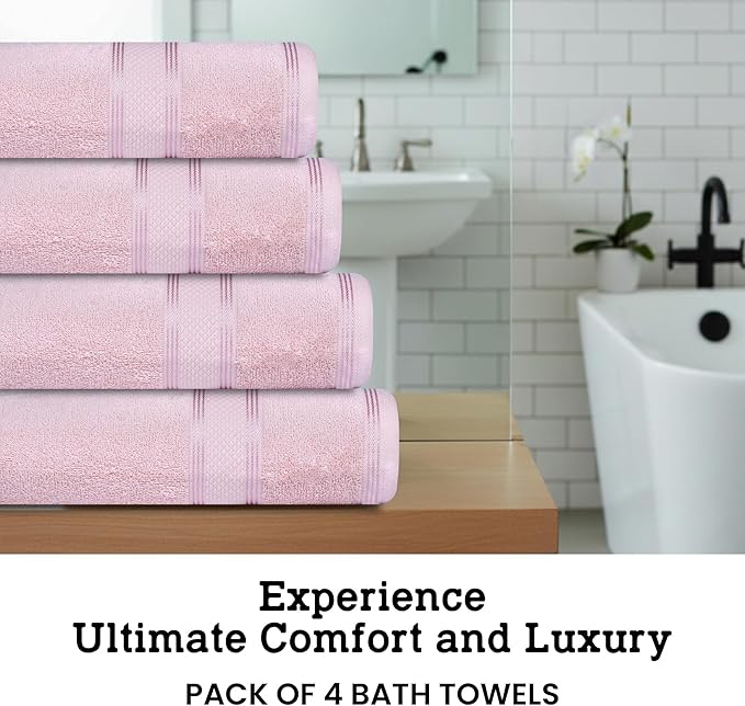 Casa Lino Blush Pink Bath Towels Set of 4 (54" x 27") - Large Bathroom Towel Set - 100% Cotton Towels for Bathroom - Highly Absorbent & Quick Dry Bath Towel Multipack - New Apartment Essentials