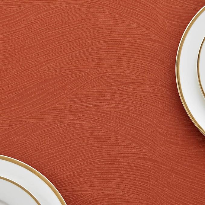 maxmill Jacquard Table Cloth Swirl Pattern Spillproof Wrinkle Resistant Halloween Decorative Fabric Tabletop Soft Dining Tablecloth for Fall Harvest Thanksgiving Dinner, Rectangle 52 x 70 Inch Rust
