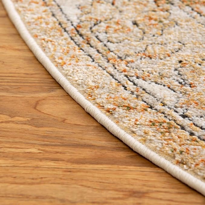 Unique Loom Isabella Collection Area Rug - Adjani (3' 3" Round, Beige/ Black)