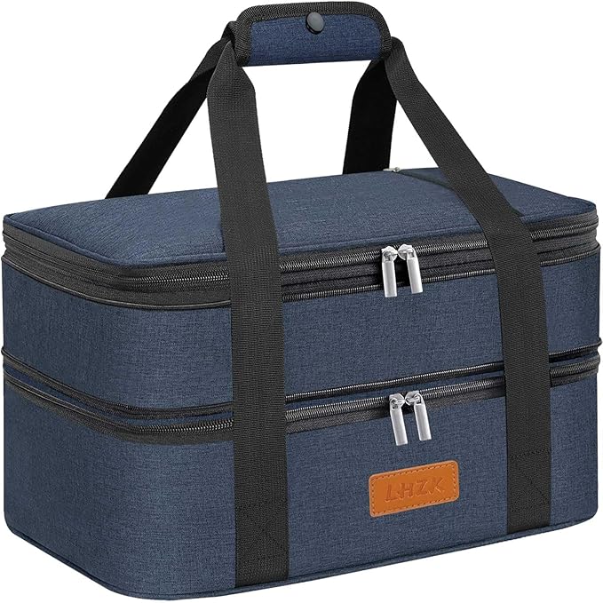 LHZK Double Insulated Casserole Carrier for Hot or Cold Food, Lasagna Holder Tote for Potluck Parties, Beach, Picnic, Travel, Fits 11x15 or 9x13 Dish (Blue)