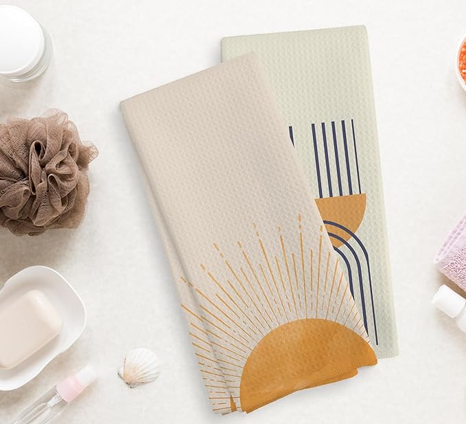 Boho Black Sun Sunrise Sunshine Rainbow Kitchen Towels and Dishcloths Sets of 2,Bohemian Absorbent Drying Cloth Hand Towels Tea Towels for Bathroom,Boho Gifts for Women Girls,16×24 inches (orange2)