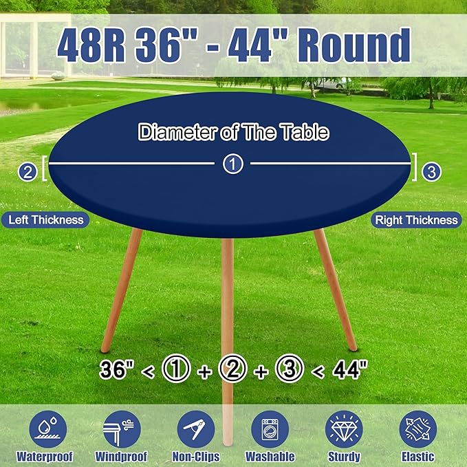 Round Spandex Tablecloth, Elastic Fitted Waterproof Tablecloths for 36"-44" Tables, Stretch Washable Picnic Table Cover for Camping, Dining, Indoor and Outdoor, Navy