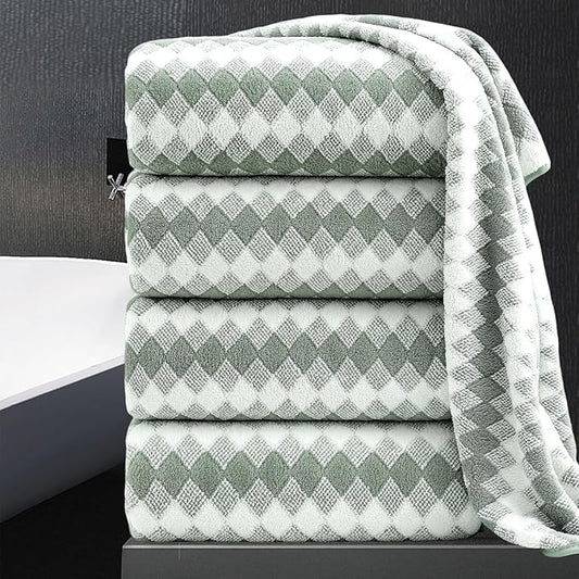 4 Piece Bath Towel Set Oversized Bath Sheet 35"x70" Bathroom Towel Extra Large Towel Set Soft Highly Absorbent & Quick Dry Premium Bath Sheet for Bathroom 600GSM Shower Towel Spa Gym Hotel,Green