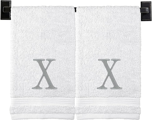 Monogrammed Hand Towels for Bathroom | Luxury Turkish Cotton | Embroidered in USA | Set of 2 | Choose Set Color and Monogram Color | A - Z | Modern Font