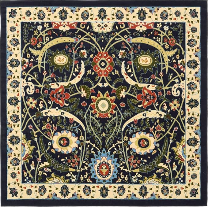 Unique Loom Espahan Collection Area Rug - Cape Cod (7' 10" Square, Navy Blue/ Black)