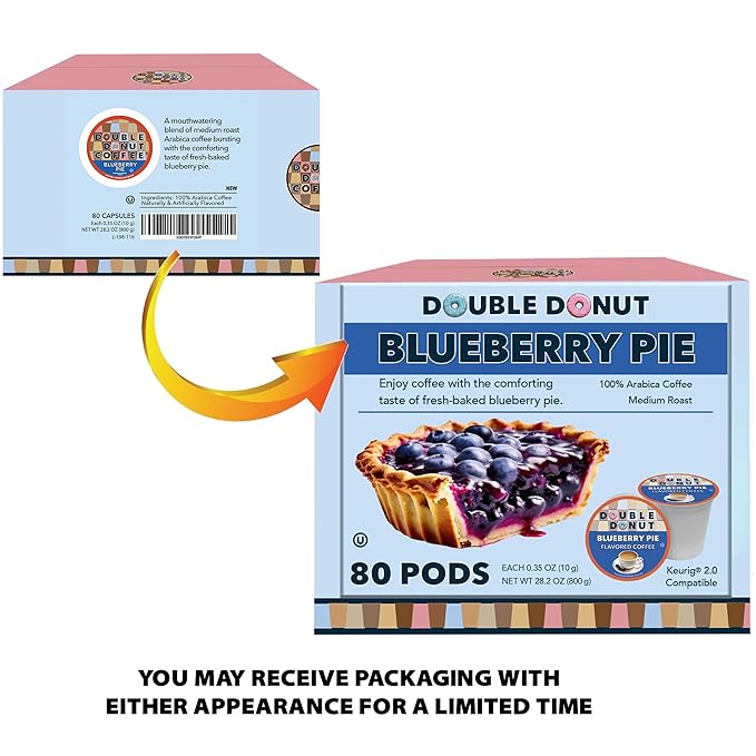 Double Donut Coffee Blueberry Coffee in Single Serve Pods, Flavored Coffee For the Keurig K Cups Brewer, 80 Cups
