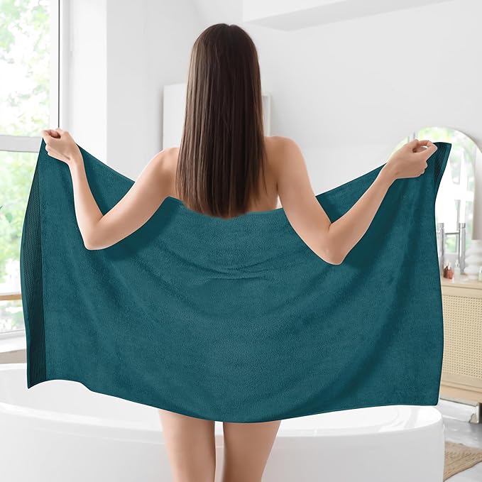 Belizzi Home Cotton 2 Pack Oversized Bath Sheet 35 x 70, Large Bath Sheet, Ultra Absorbent, Compact, Eco-Friendly and 100% Recyclable, Quick Drying and Lightweight Towel - Teal