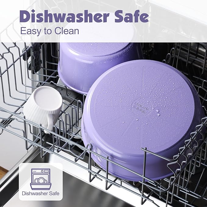 SENSARTE 17 Piece Ceramic Pots and Pans Set, Nonstick Detachable Handle Cookware, Induction Kitchen Cookware Set with Removable Handle, Dishwasher ＆ Oven Safe (Purple)