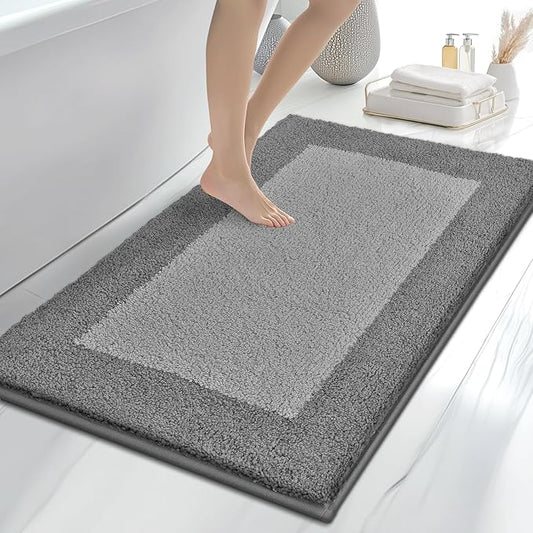 Bathroom Rugs 30" x 46", Non-Slip Extra Soft Absorbent Bath Rugs, Machine Washable Quick Dry Bath Mats for Bathroom Floor, Shower, Bathtub and Sink, Grey & Dark Grey