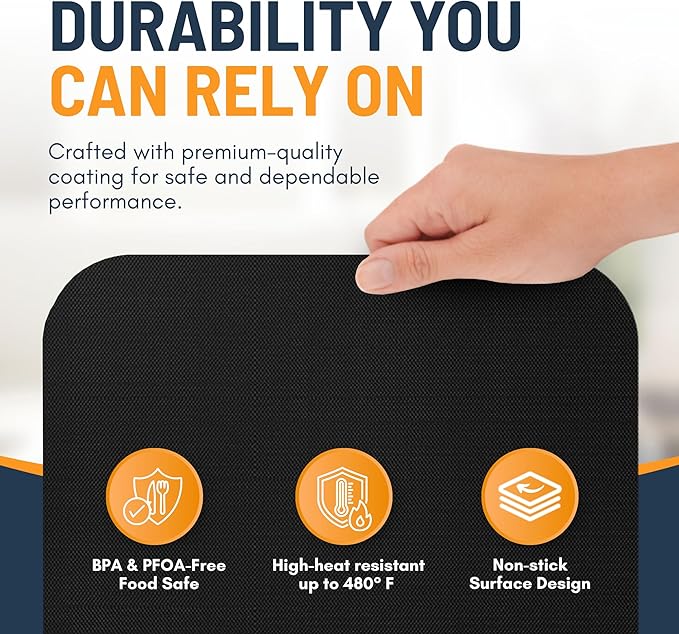 Toaster Oven Liners for Bottom of Oven (6 Pack) Reusable Non-Stick Heat Resistant Toaster Liners, Compatible with Ninja, Cuisinart, Emeril Lagasse & More, Toaster Mat, 12"x12" (Black)