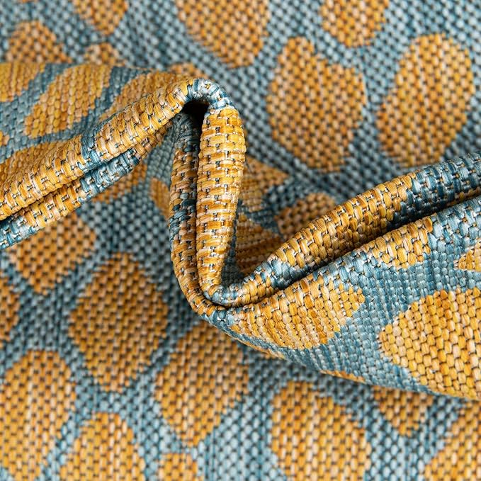 Unique Loom Jill Zarin Outdoor Collection Area Rug - Cape Town (7' 10'' Square, Yellow and Aqua/ Light Blue)