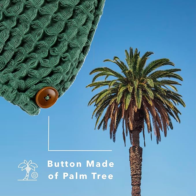 100% Organic Cotton Hair Drying Waffle Towel Wrap for Women | Absorbent & Quick Dry Head Turban for Wet Hair in Shower Sauna Spa, Extra Large for Long Straight Curly Plopping Button (Green, 1 PACK)