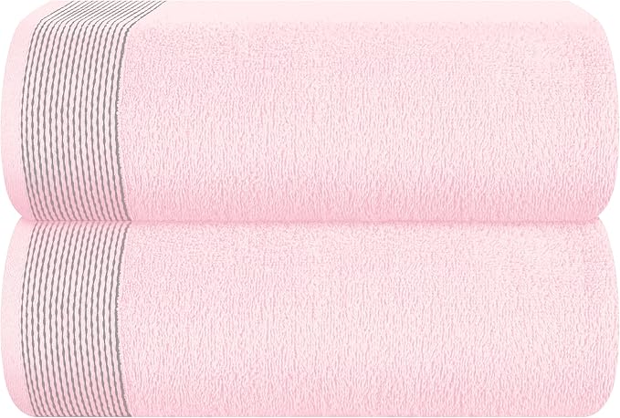 Belizzi Home Cotton 2 Pack Oversized Bath Sheet 35 x 70, Large Bath Sheet, Ultra Absorbent, Compact, Eco-Friendly and 100% Recyclable, Quick Drying and Lightweight Towel - Pink