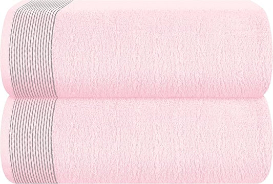 Belizzi Home Cotton 2 Pack Oversized Bath Sheet 35 x 70, Large Bath Sheet, Ultra Absorbent, Compact, Eco-Friendly and 100% Recyclable, Quick Drying and Lightweight Towel - Pink