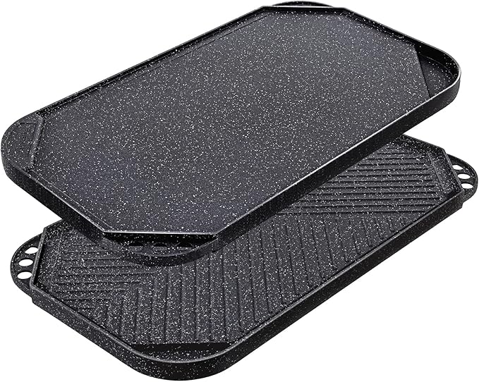 SENSARTE Nonstick Griddle Grill Pan, Pro-Grid Reversible Grill & Griddle Pan, Two Burner Cast Aluminum, Portable for Indoor Stovetop or Outdoor Camping BBQ, 19.5" x 10.7"