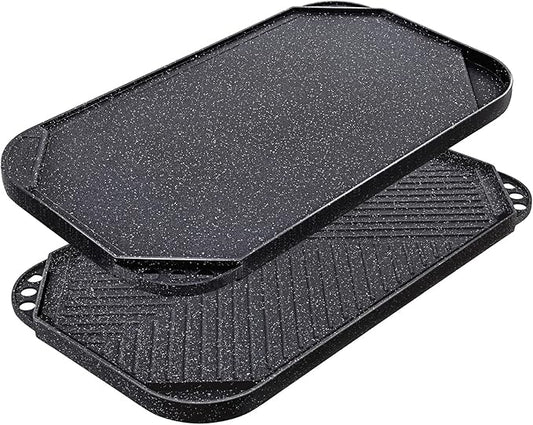 SENSARTE Nonstick Griddle Grill Pan, Pro-Grid Reversible Grill & Griddle Pan, Two Burner Cast Aluminum, Portable for Indoor Stovetop or Outdoor Camping BBQ, 19.5" x 10.7"