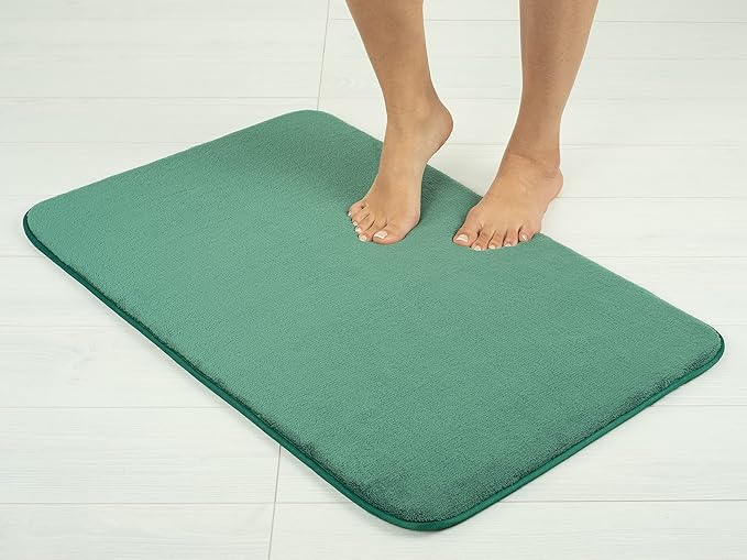 American Soft Linen 21x32 Fluffy Foamed Slip Reducer Bath Rug, Machine Washable Area Bath Mat Rugs for Bathroom, Colonial Blue