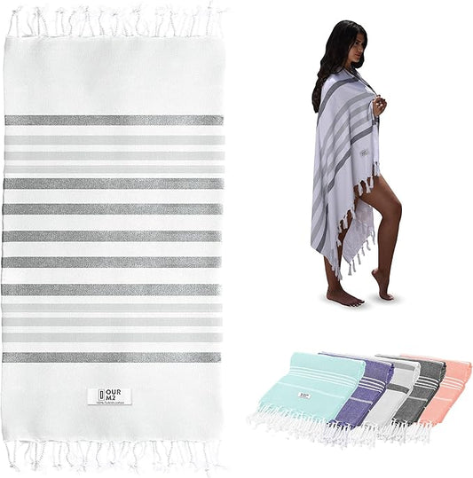 Turkish Beach Towel - Cotton Bathroom Towels Highly-Absorbent Quick Dry Bath Towels 37 x 70 inch Beach Towels Sand-Free Turkish Bath Towel Multipurpose Yoga Towel Beach Blanket (White)