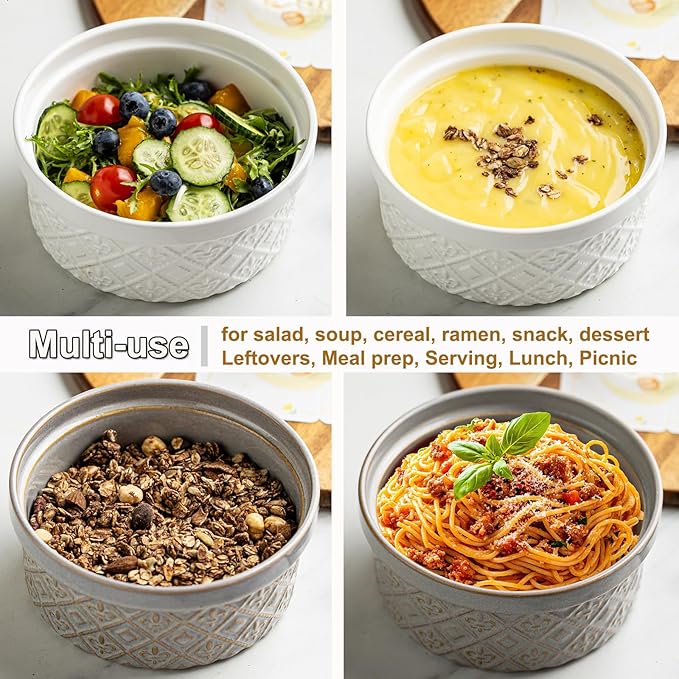 12 oz Ramekin Oven Safe, Creme Brulee Ramekins with Lids, Small White Ceramic Ramekin, Mini Baking Bowls with Cover Set of 4, Ramekins Assorted Sizes