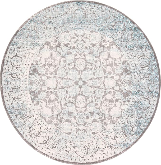 Unique Loom Traditional Classic Intricate Design with Distressed Vintage Detail, Area Rug (8' 0 x 8' 0 Round, Blue/ Gray)