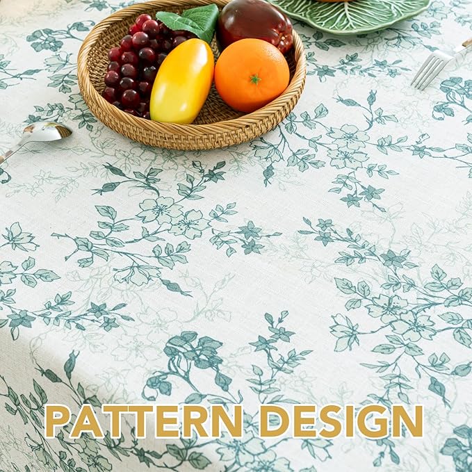 H.VERSAILTEX Linen Table Cloths Floral Printed Tablecloth Spill-Proof Waterproof Table Cover for Dining Buffet Feature Soft and Thick Fabric Wrinkle Free, 60 x 60 Inch, Retro Floral - Sage